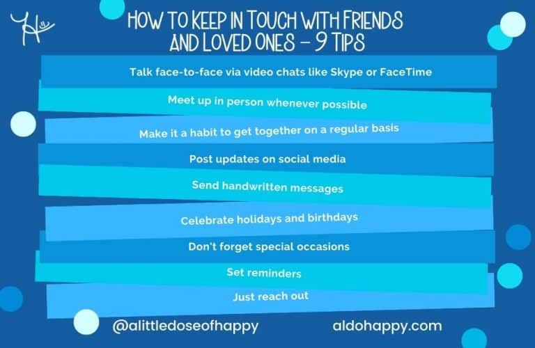 How to Keep in Touch with Friends and Loved Ones - 9 Tips - a little dose of happy - aldohappy.com Blog