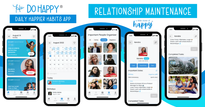 Do Happy Daily Happier Habits App - Relationship Maintenance Screenshots - a little dose of happy - aldohappy.com