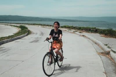 Girl riding on bicycle
