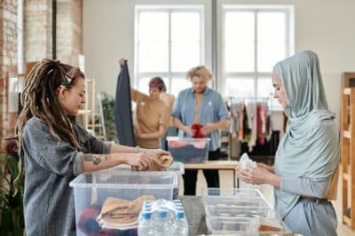 Woman folding clothes