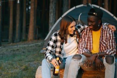 Sitting together and camping