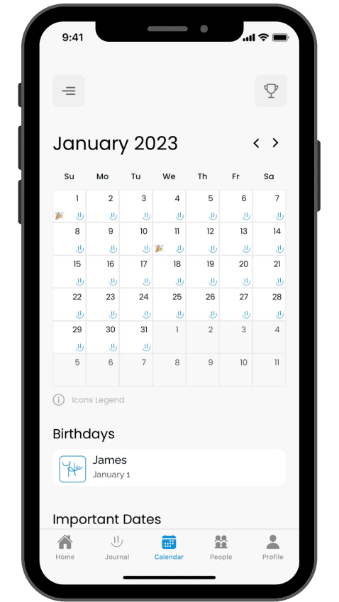 Journal Streak of Smileys - Accountability Calendar - Do Happy App - a little dose of happy
